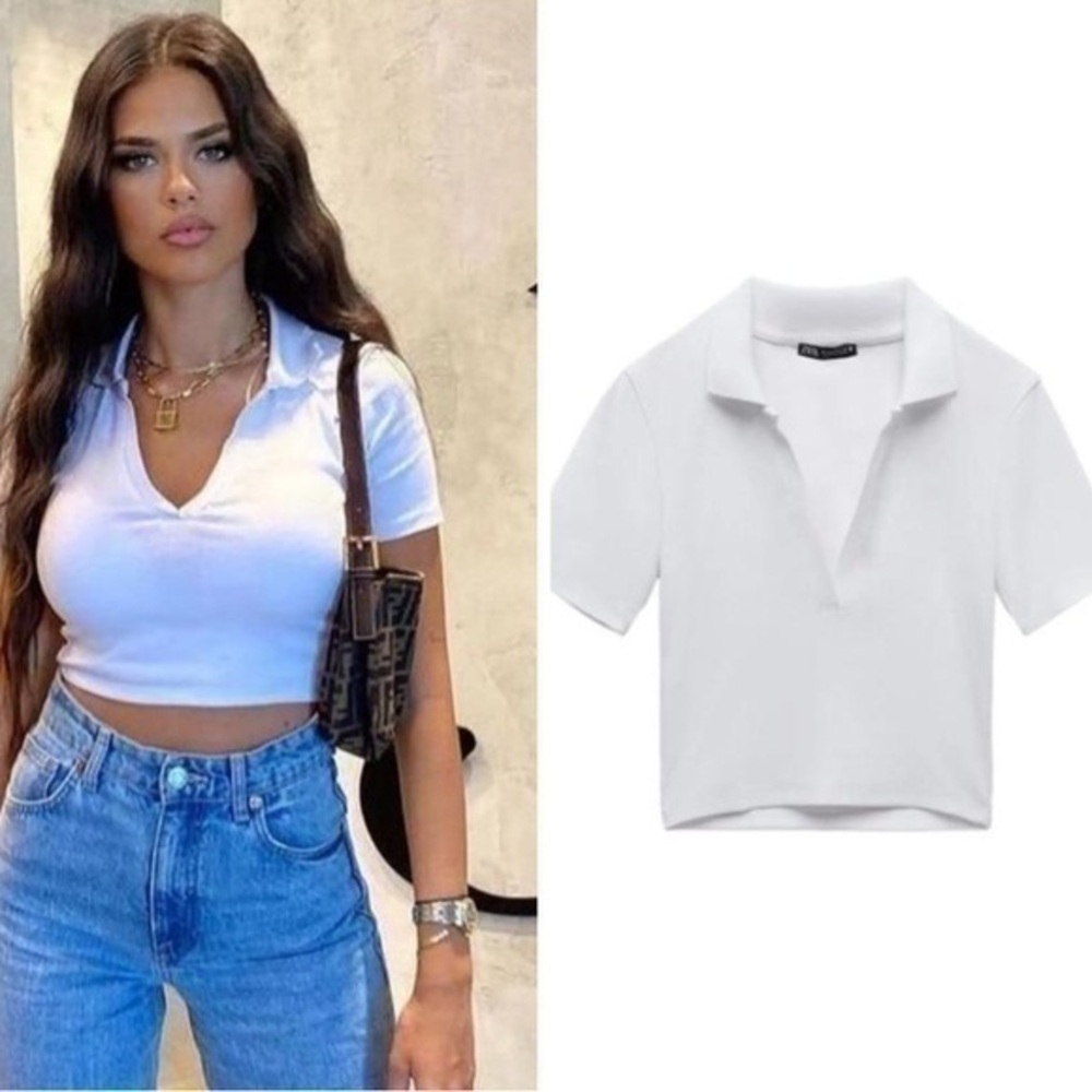 Zara ribbed polo t shirt white 3641 303